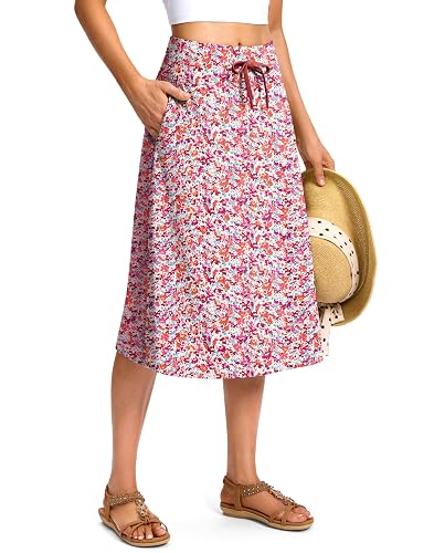 Women's 28" Midi Skorts with Pockets | High Waisted Long Skirts, Drawstring, Built-in Shorts, Stretchy, Lightweight, Summer Casual & Travel