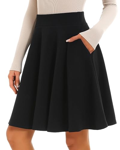 Women's Knee Length Flared Skirt for Casual Office & Travel | Elastic Waistband, Flowing Silhouette, Soft Stretch Fabric, Work, Vacation, Everyday Comfort, Easy Care